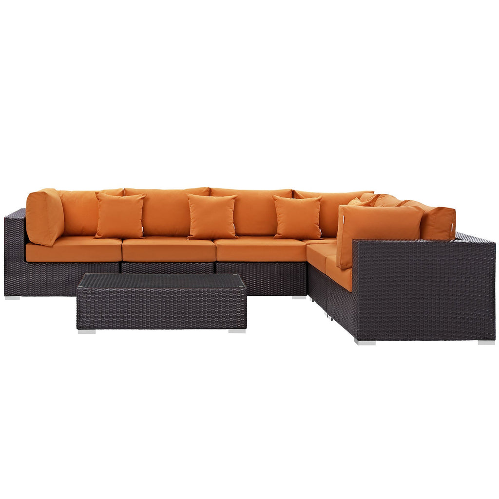 Convene 7 Piece Outdoor Patio Sectional Set in Expresso Orange-2