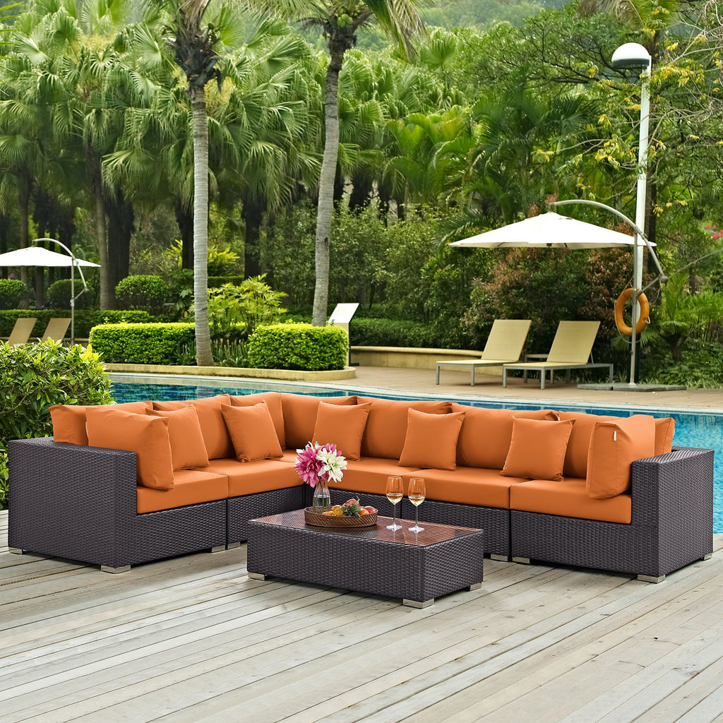 Convene 7 Piece Outdoor Patio Sectional Set in Expresso Orange-2