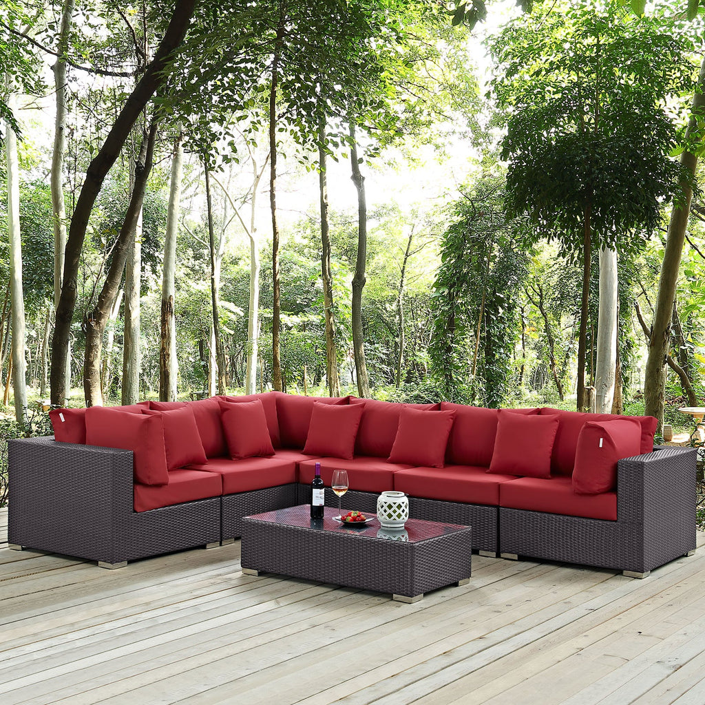 Convene 7 Piece Outdoor Patio Sectional Set in Expresso Red-2