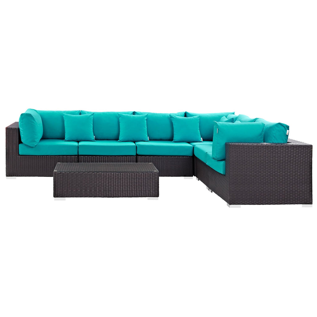 Convene 7 Piece Outdoor Patio Sectional Set in Expresso Turquoise-2