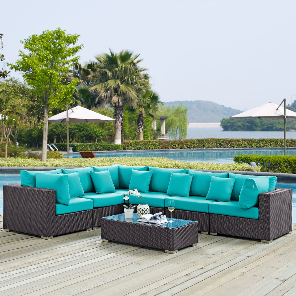 Convene 7 Piece Outdoor Patio Sectional Set in Expresso Turquoise-2