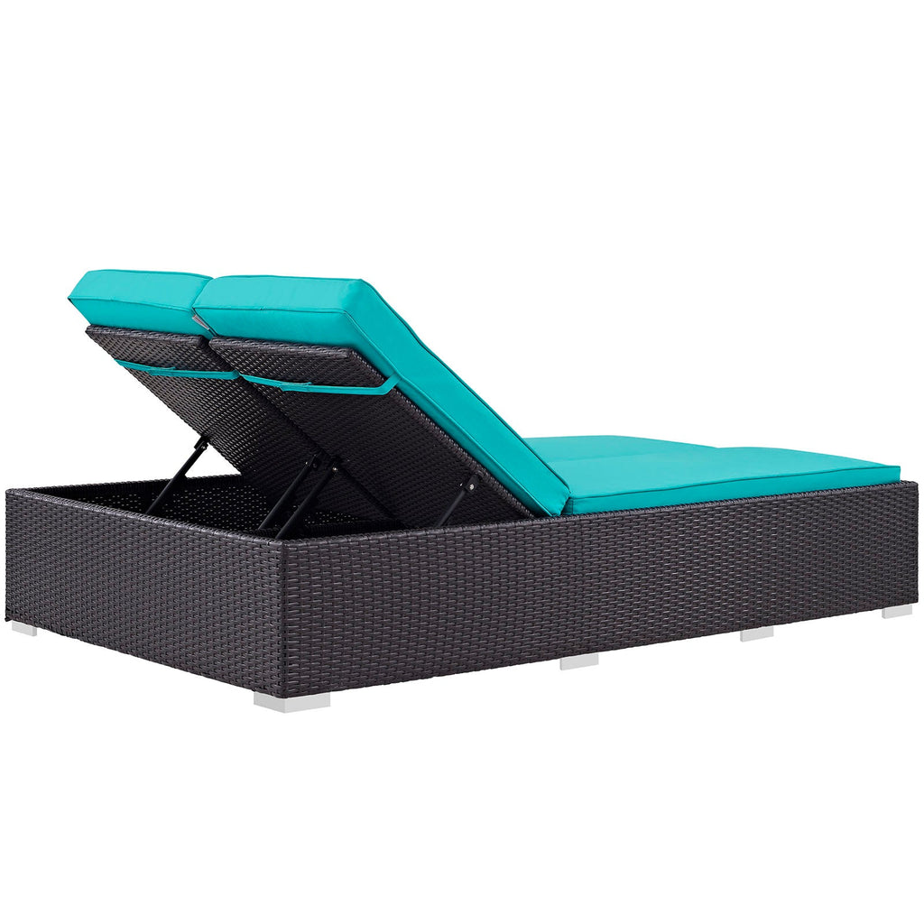 Convene Double Outdoor Patio Chaise in Espresso Turquoise