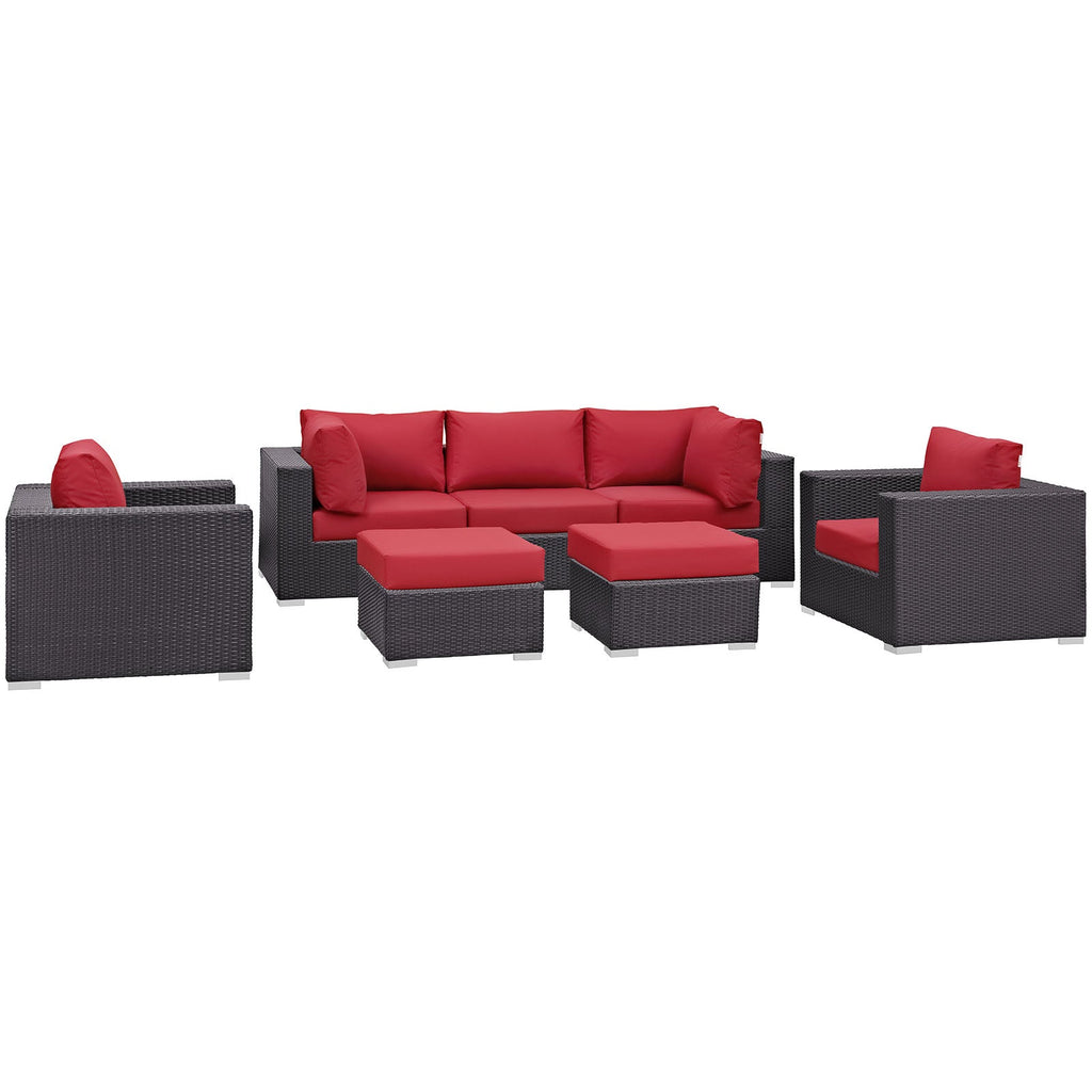 Convene 7 Piece Outdoor Patio Sectional Set in Espresso Red-3