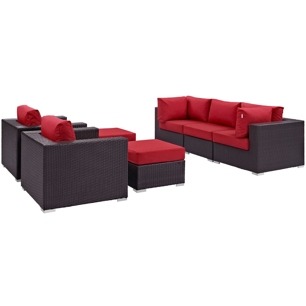 Convene 7 Piece Outdoor Patio Sectional Set in Espresso Red-3