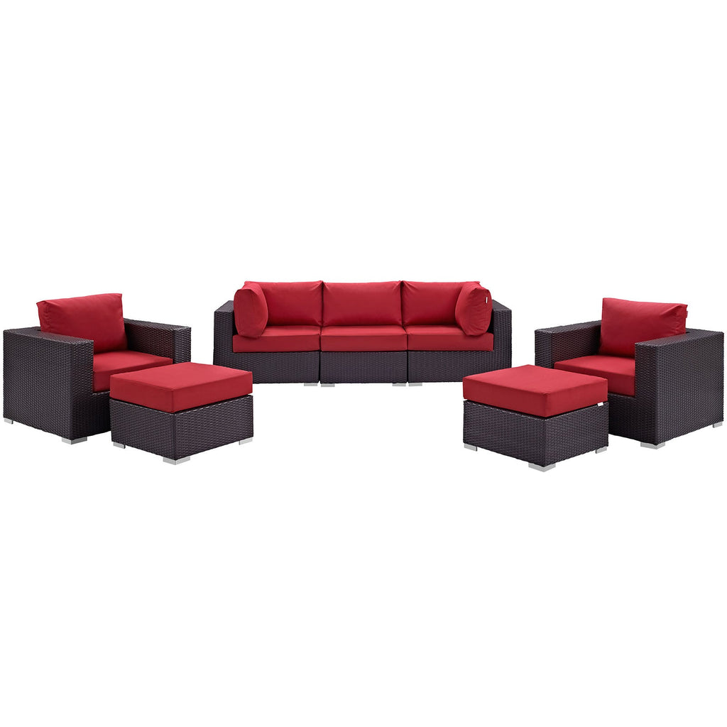 Convene 7 Piece Outdoor Patio Sectional Set in Espresso Red-3