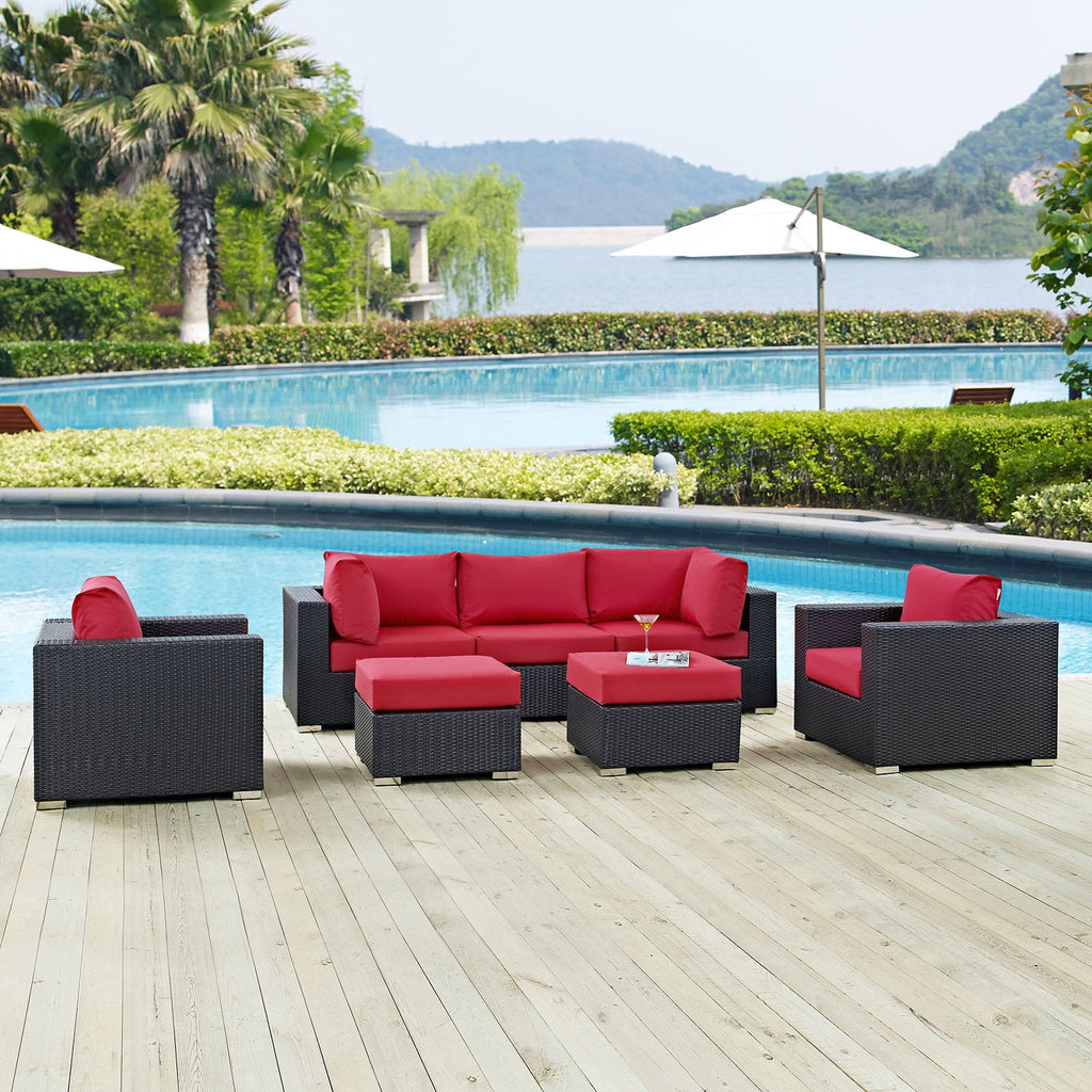 Convene 7 Piece Outdoor Patio Sectional Set in Espresso Red-3