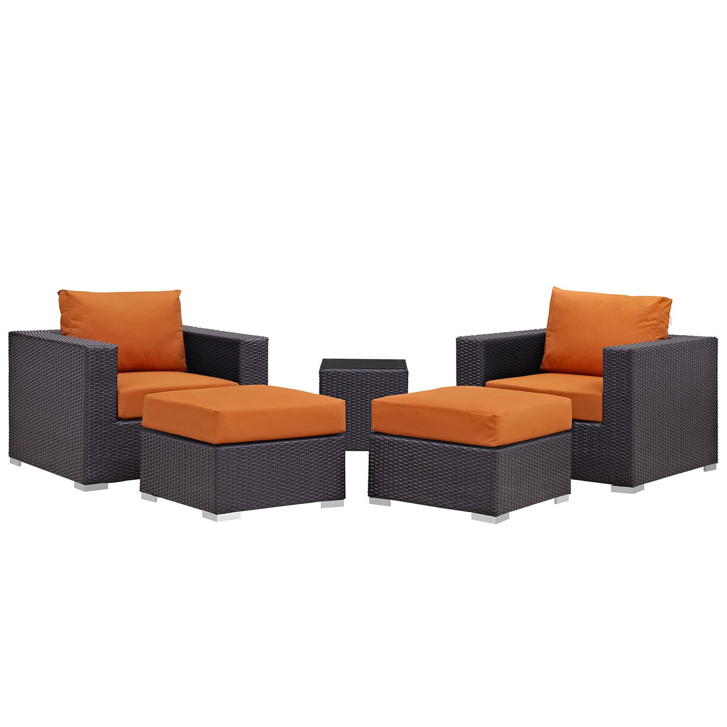 Convene 5 Piece Outdoor Patio Sectional Set in Espresso Orange-3