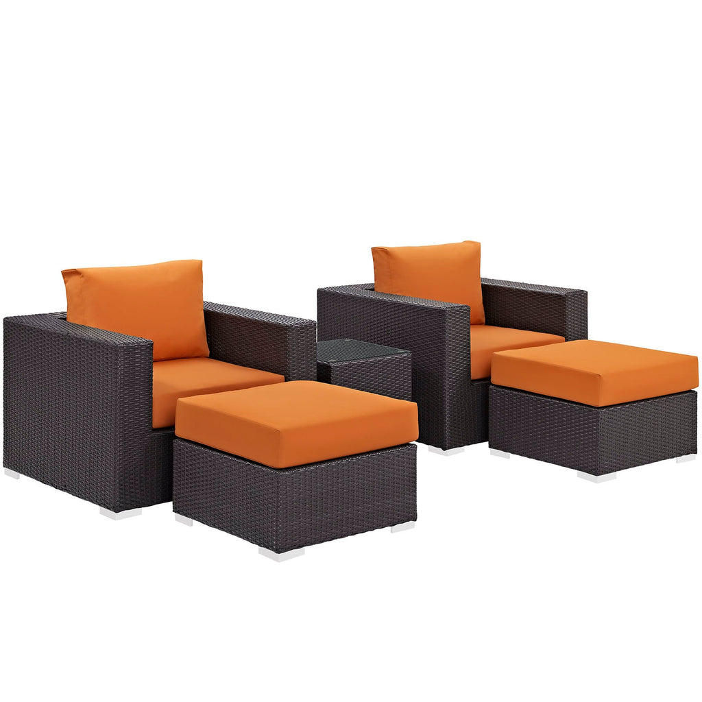 Convene 5 Piece Outdoor Patio Sectional Set in Espresso Orange-3