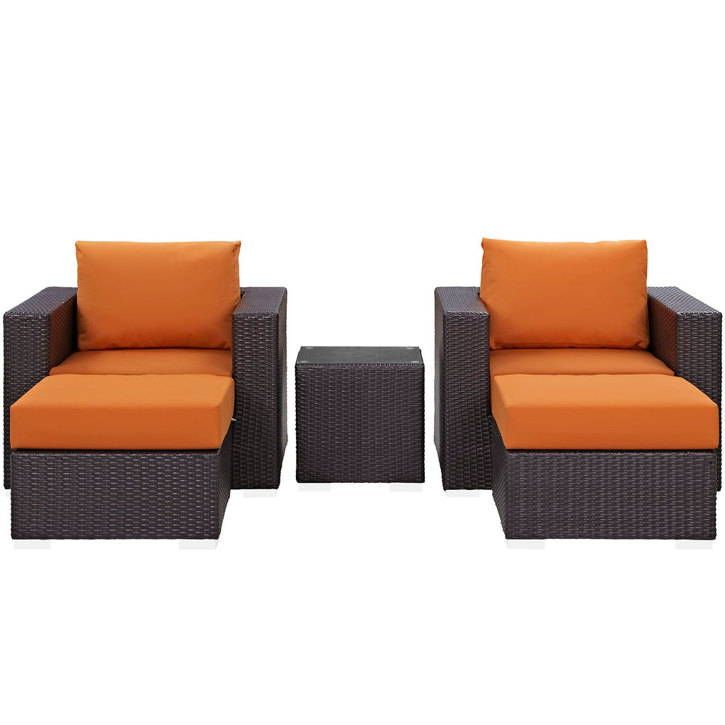 Convene 5 Piece Outdoor Patio Sectional Set in Espresso Orange-3