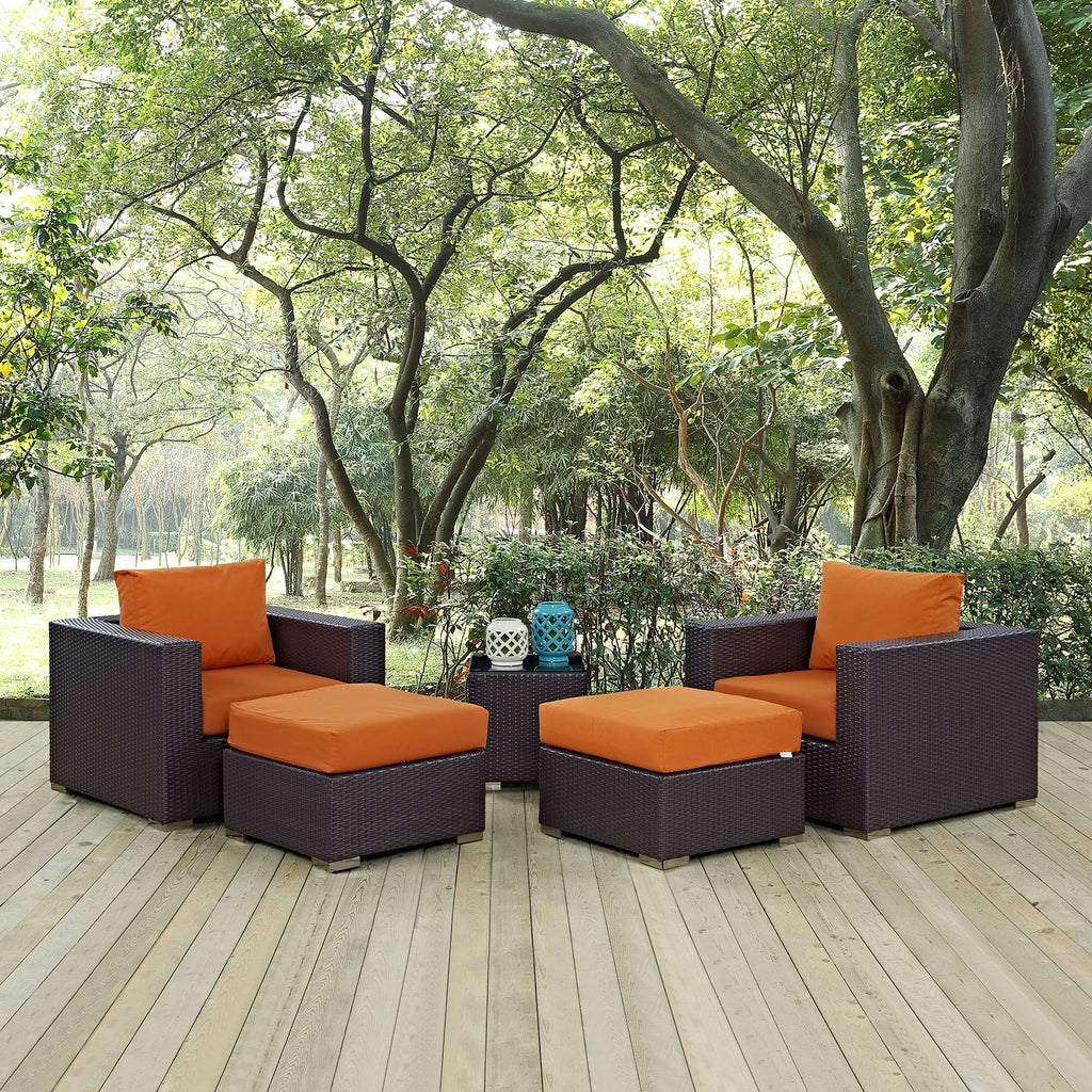 Convene 5 Piece Outdoor Patio Sectional Set in Espresso Orange-3