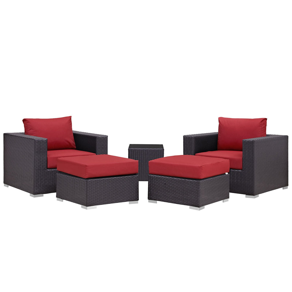 Convene 5 Piece Outdoor Patio Sectional Set in Espresso Red-3