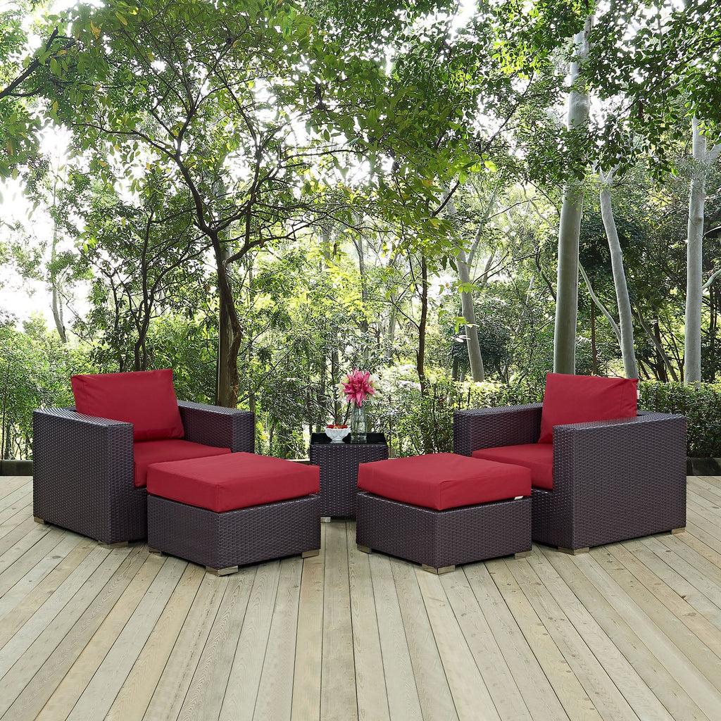 Convene 5 Piece Outdoor Patio Sectional Set in Espresso Red-3