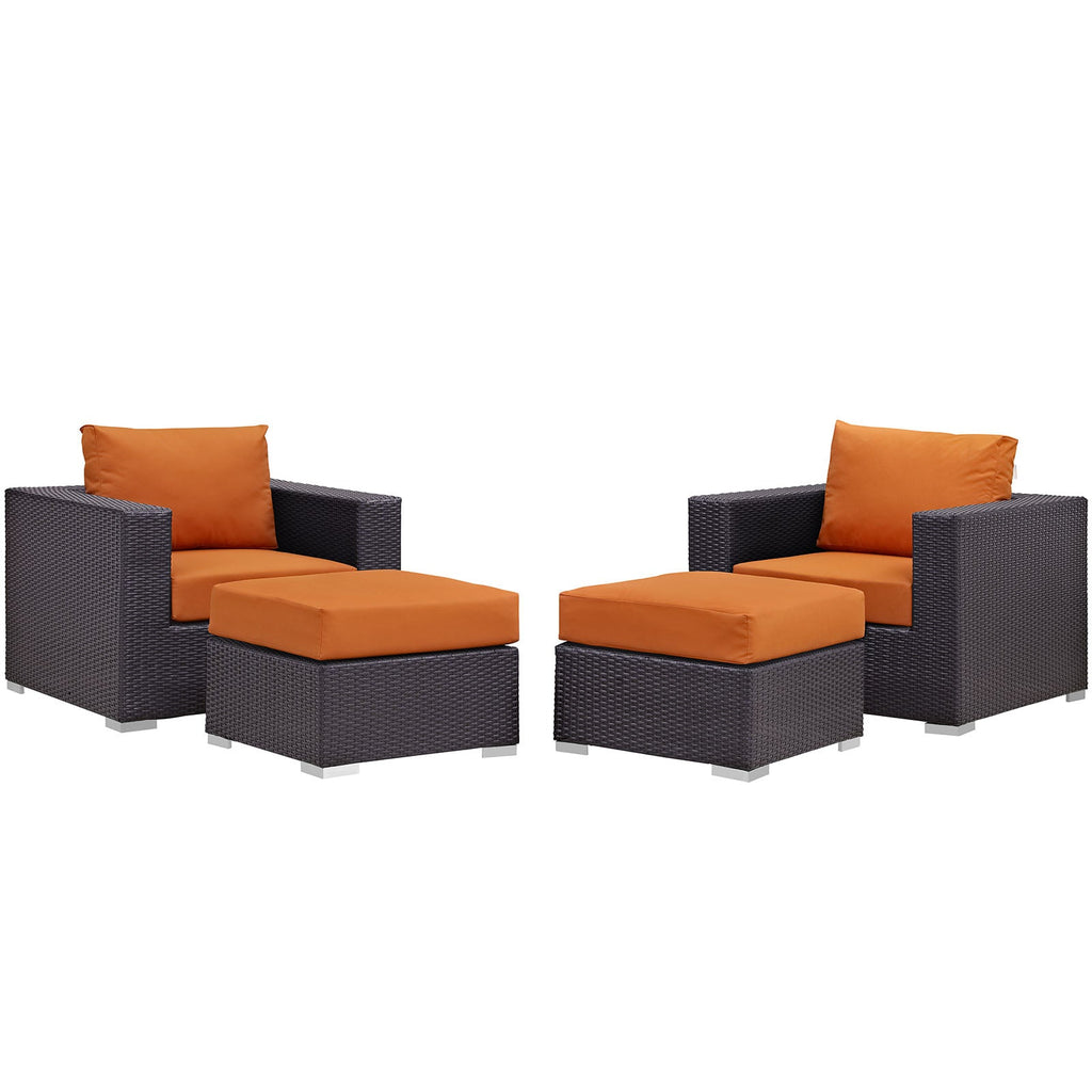 Convene 4 Piece Outdoor Patio Sectional Set in Espresso Orange