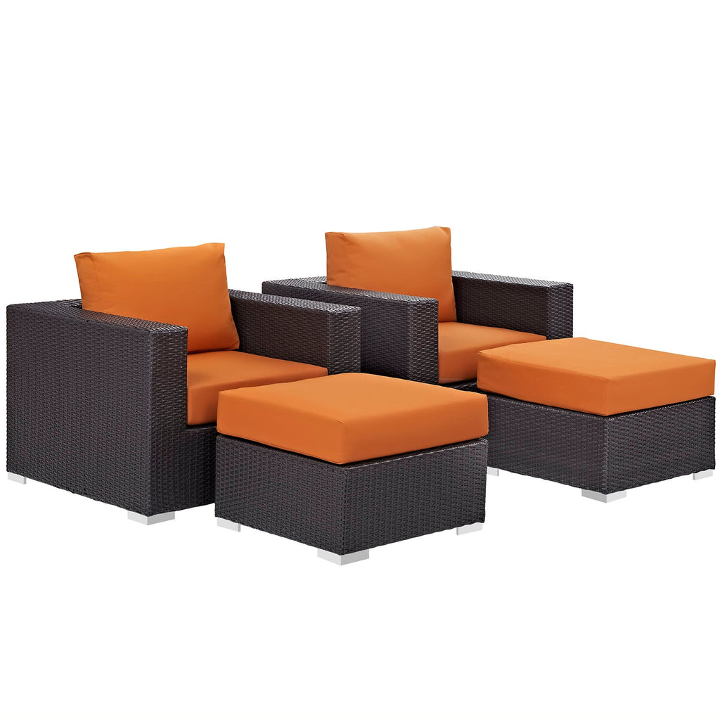 Convene 4 Piece Outdoor Patio Sectional Set in Espresso Orange