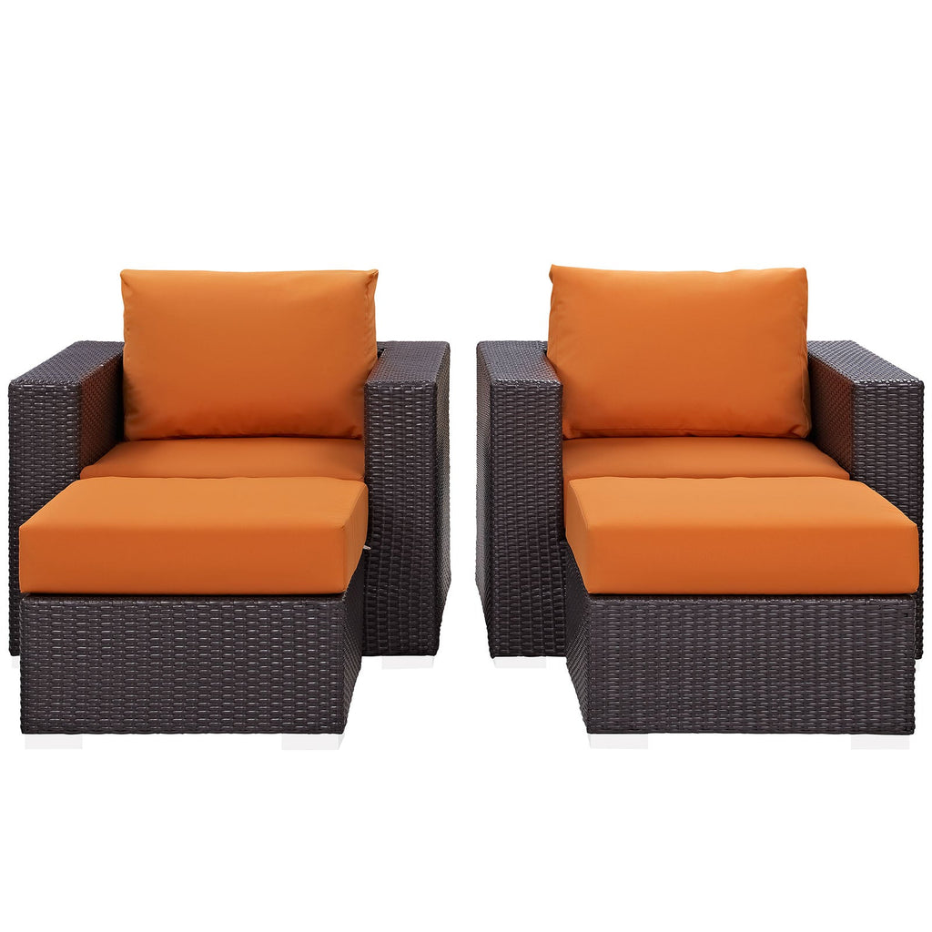 Convene 4 Piece Outdoor Patio Sectional Set in Espresso Orange