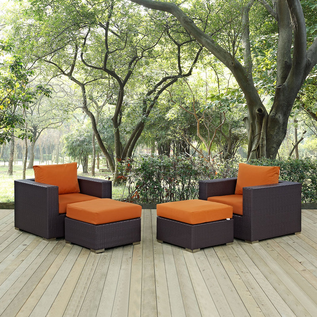 Convene 4 Piece Outdoor Patio Sectional Set in Espresso Orange