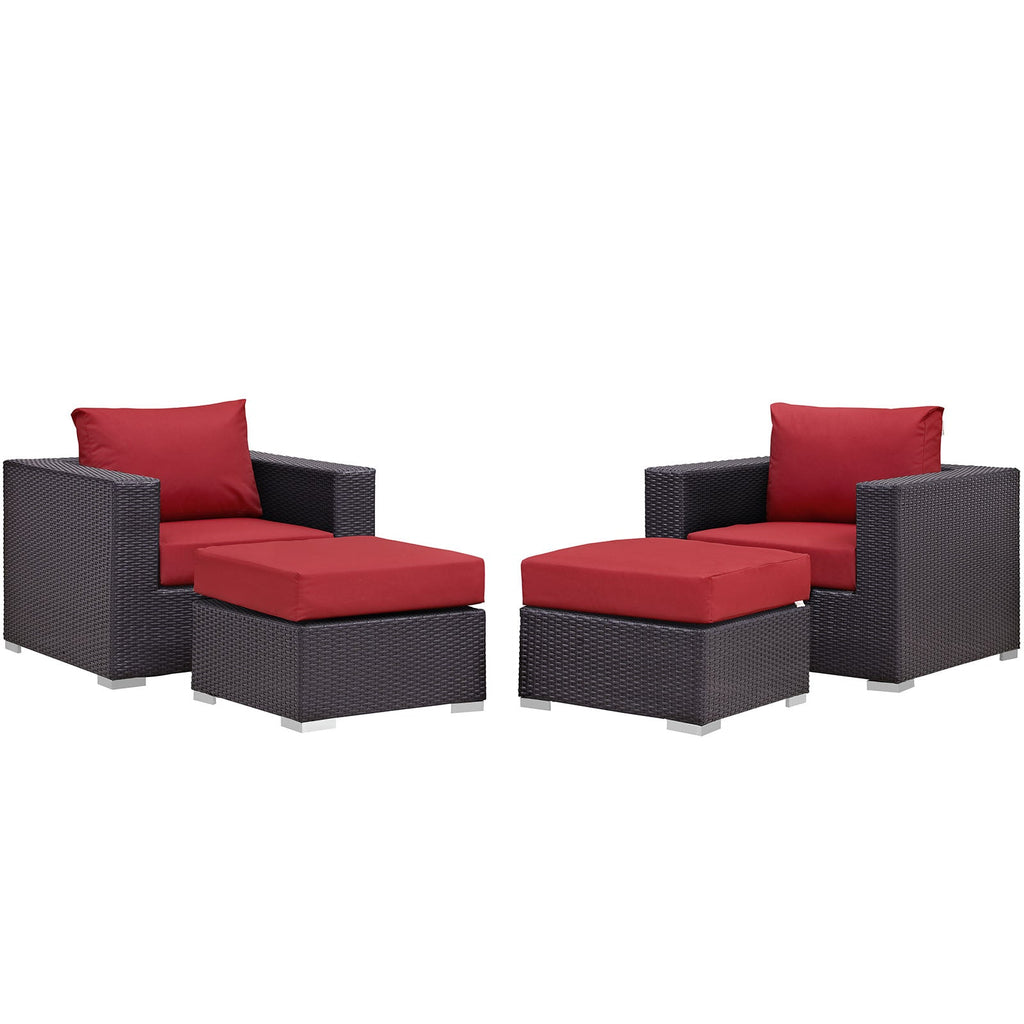 Convene 4 Piece Outdoor Patio Sectional Set in Espresso Red