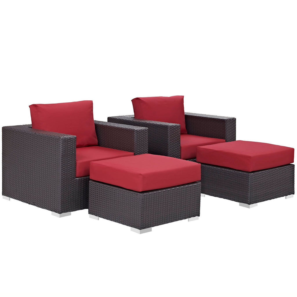 Convene 4 Piece Outdoor Patio Sectional Set in Espresso Red