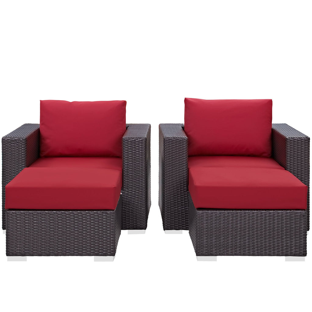 Convene 4 Piece Outdoor Patio Sectional Set in Espresso Red