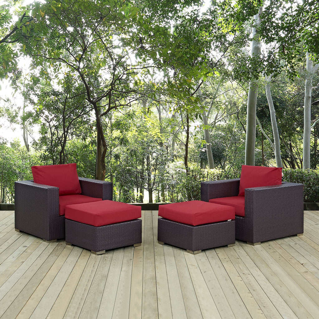 Convene 4 Piece Outdoor Patio Sectional Set in Espresso Red