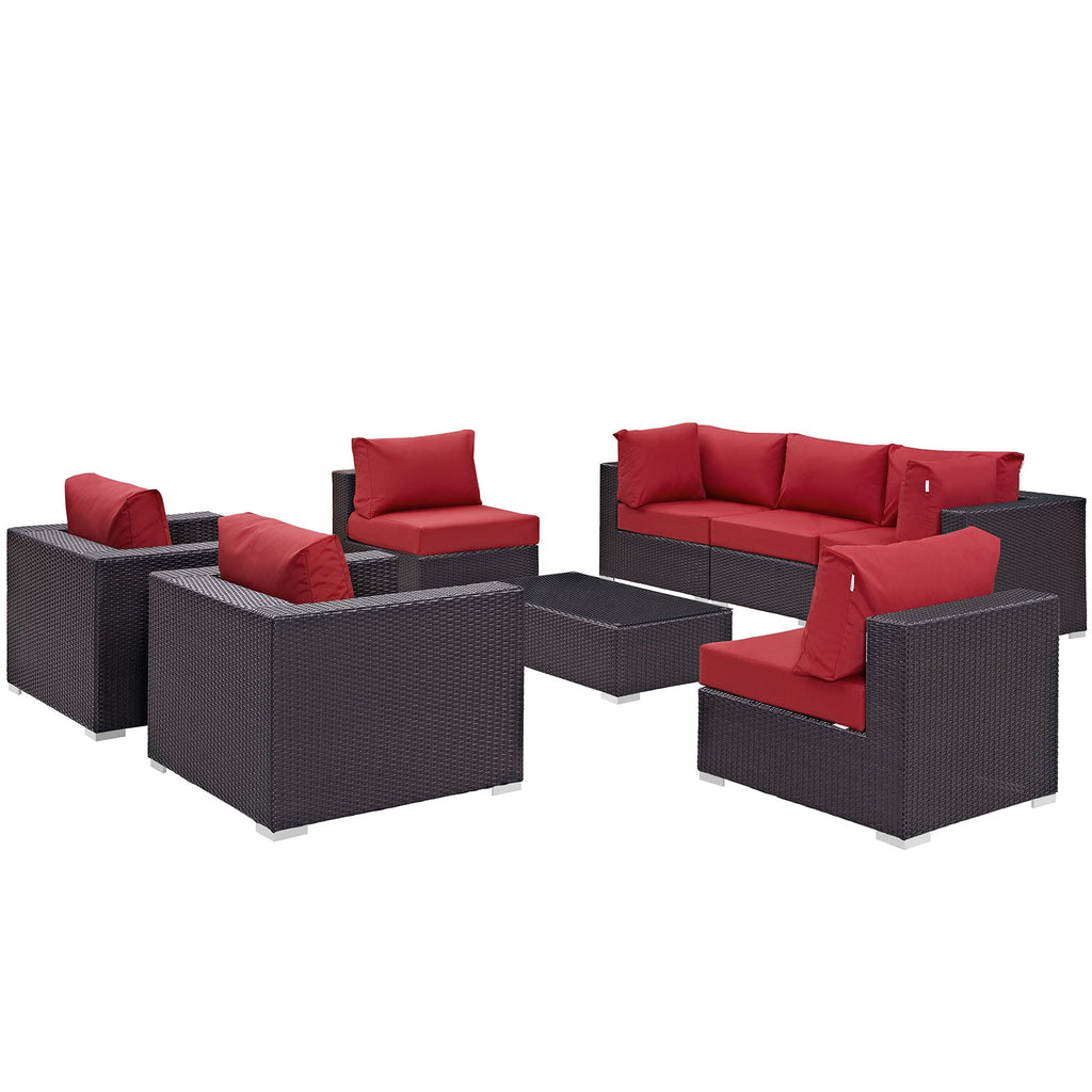 Convene 8 Piece Outdoor Patio Sectional Set in Espresso Red-6