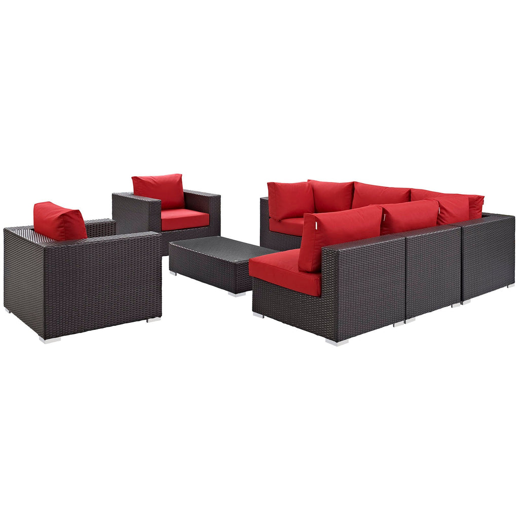 Convene 8 Piece Outdoor Patio Sectional Set in Espresso Red-6