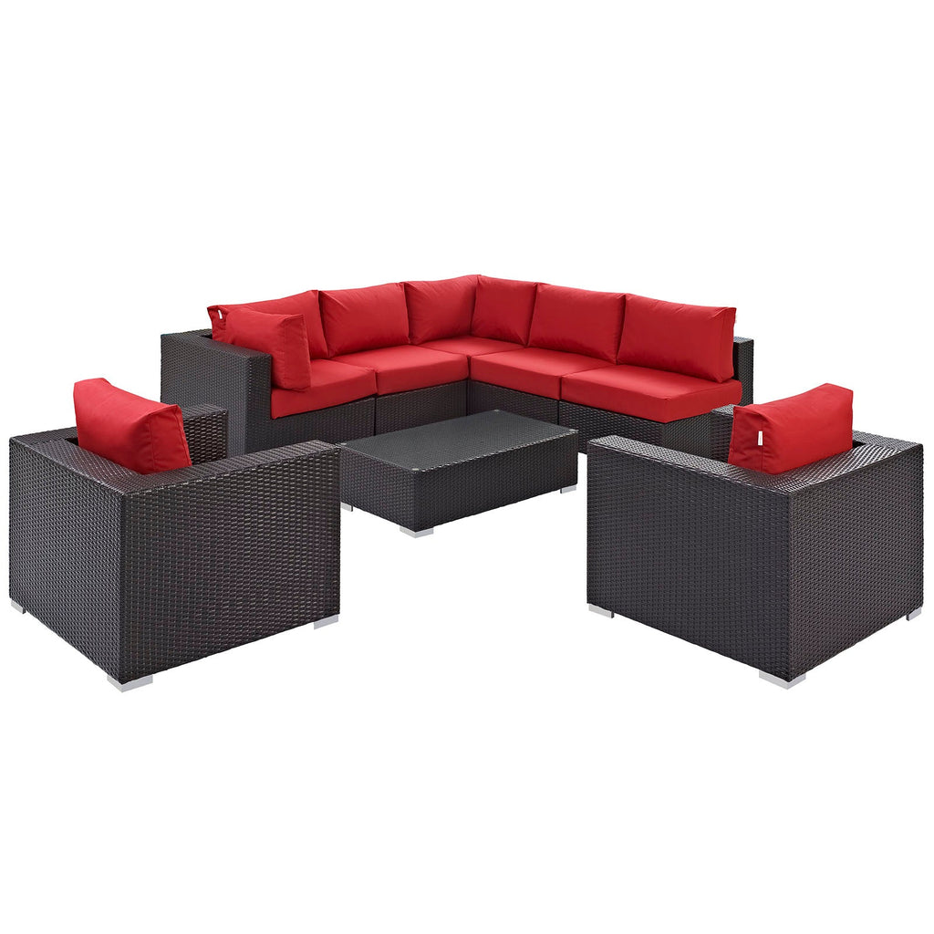 Convene 8 Piece Outdoor Patio Sectional Set in Espresso Red-6