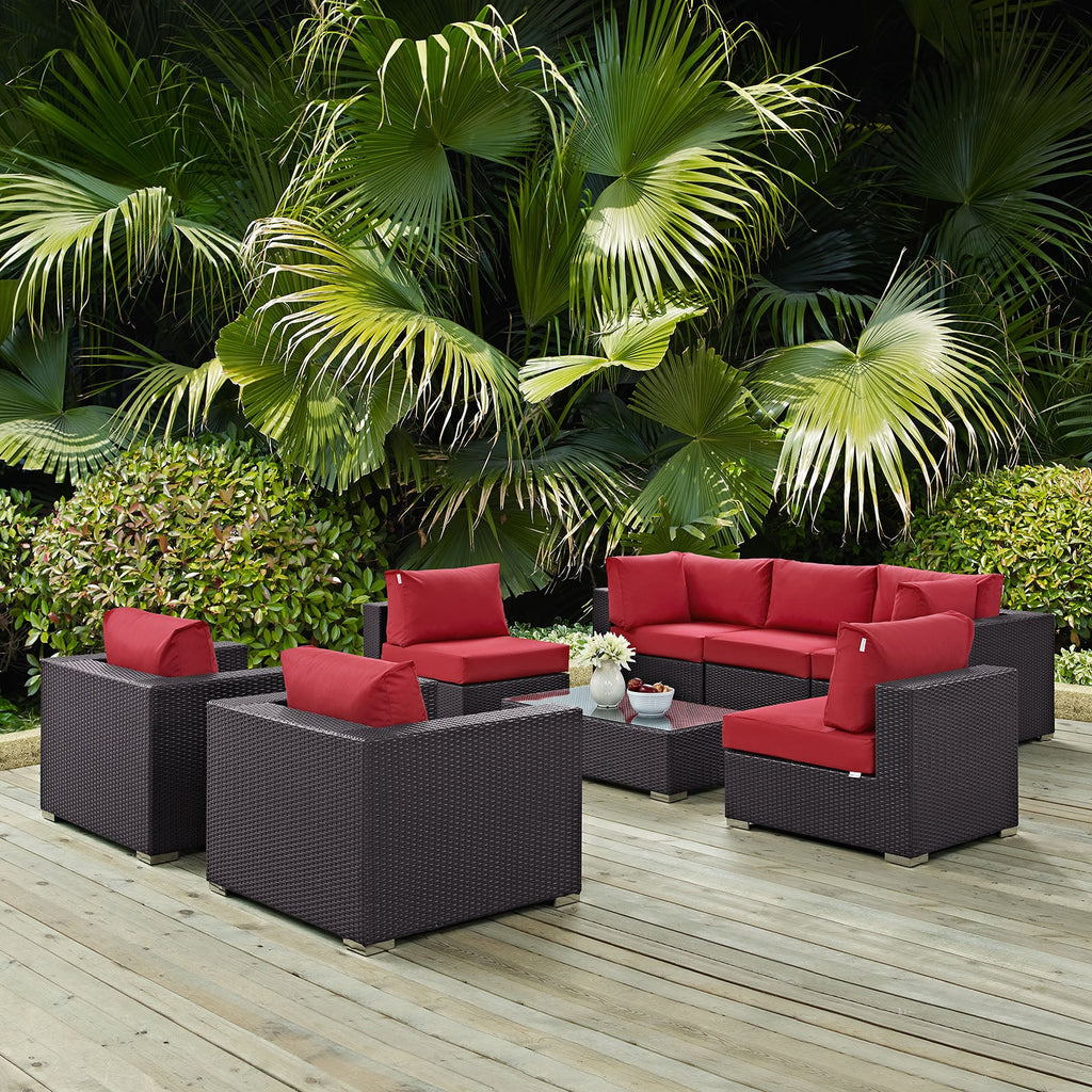 Convene 8 Piece Outdoor Patio Sectional Set in Espresso Red-6