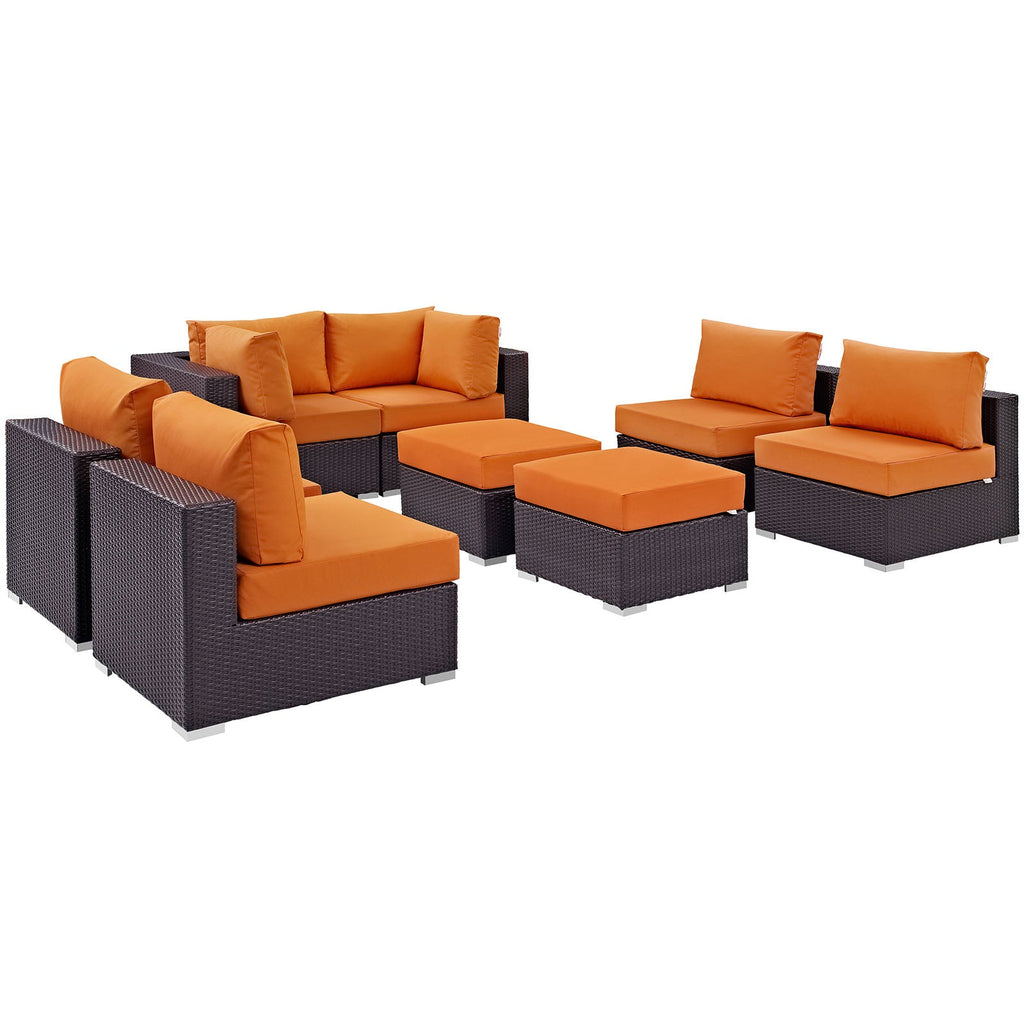 Convene 8 Piece Outdoor Patio Sectional Set in Espresso Orange-5