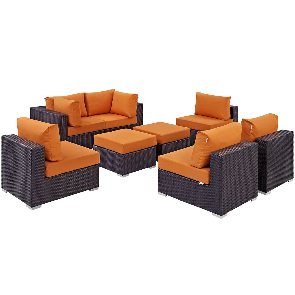 Convene 8 Piece Outdoor Patio Sectional Set in Espresso Orange-5