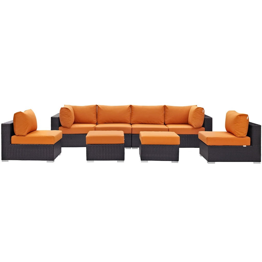 Convene 8 Piece Outdoor Patio Sectional Set in Espresso Orange-5