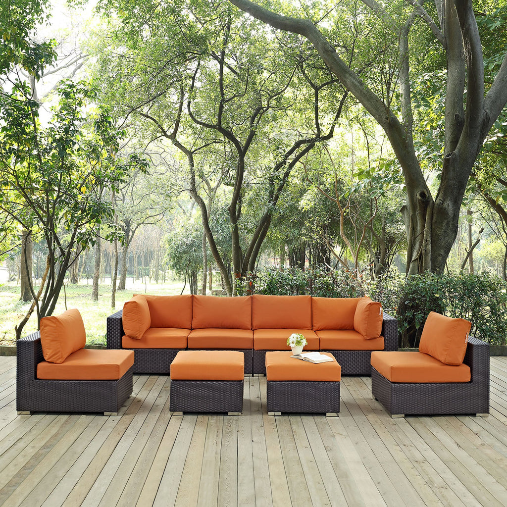 Convene 8 Piece Outdoor Patio Sectional Set in Espresso Orange-5