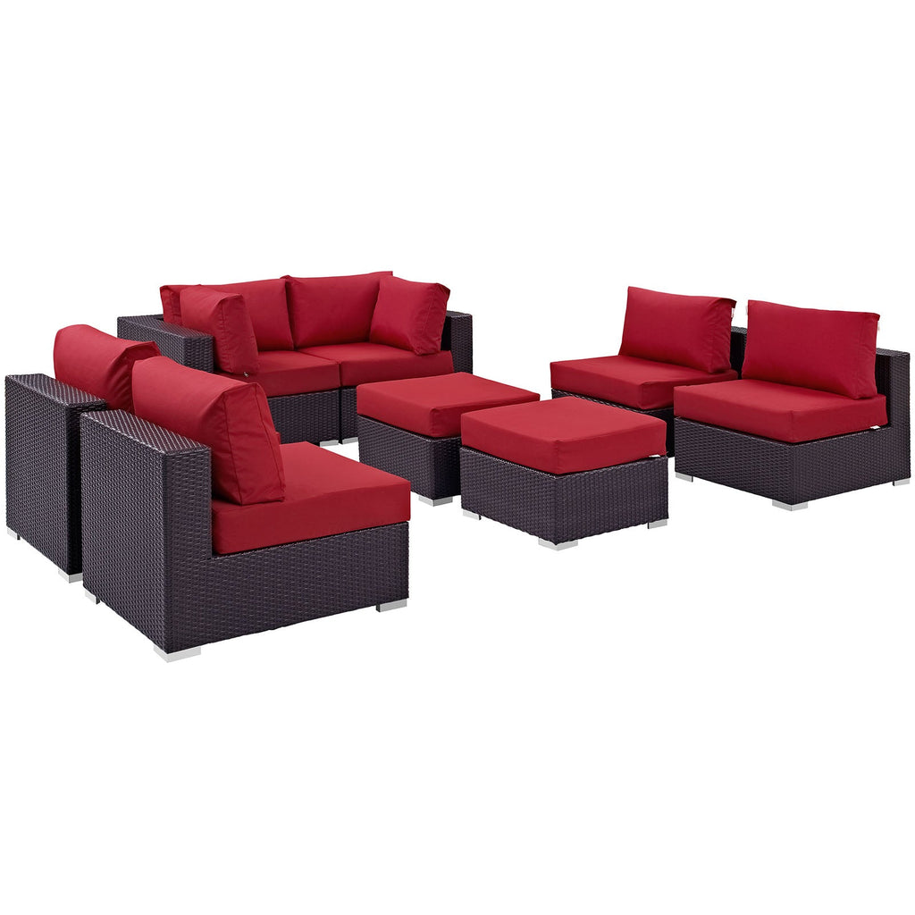 Convene 8 Piece Outdoor Patio Sectional Set in Espresso Red-5