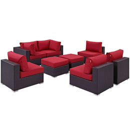 Convene 8 Piece Outdoor Patio Sectional Set in Espresso Red-5