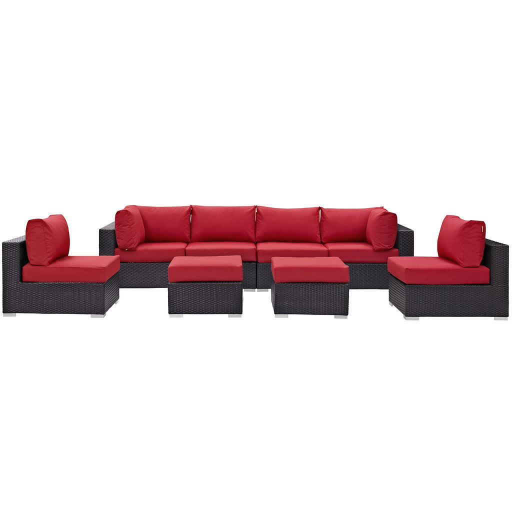 Convene 8 Piece Outdoor Patio Sectional Set in Espresso Red-5