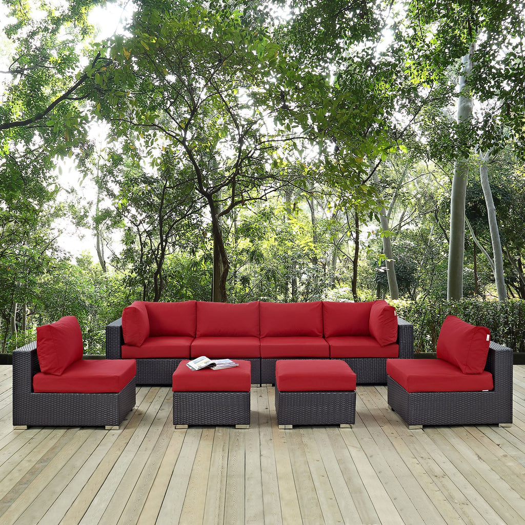 Convene 8 Piece Outdoor Patio Sectional Set in Espresso Red-5