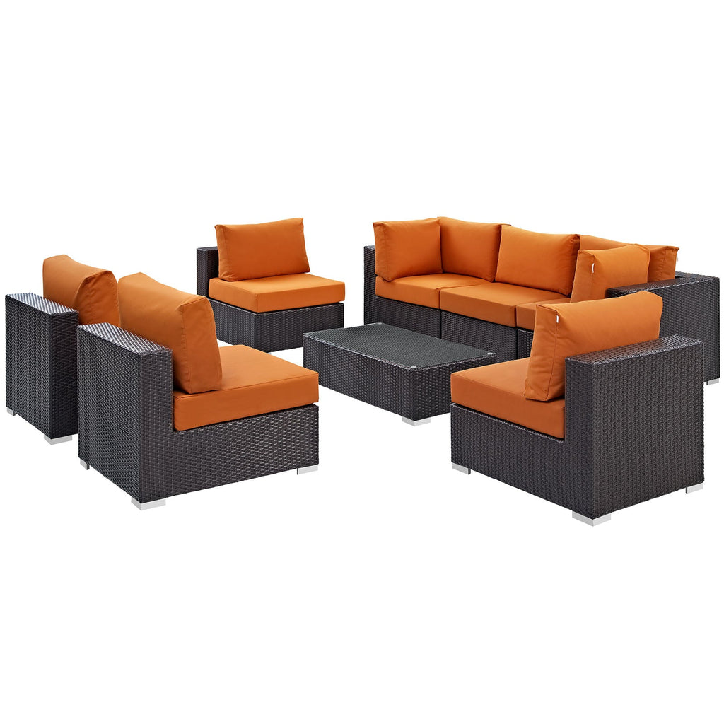 Convene 8 Piece Outdoor Patio Sectional Set in Espresso Orange-4