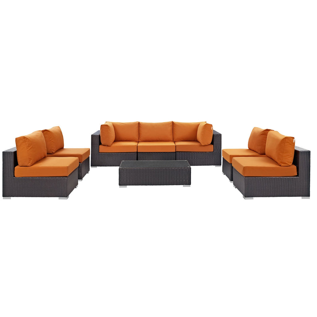 Convene 8 Piece Outdoor Patio Sectional Set in Espresso Orange-4