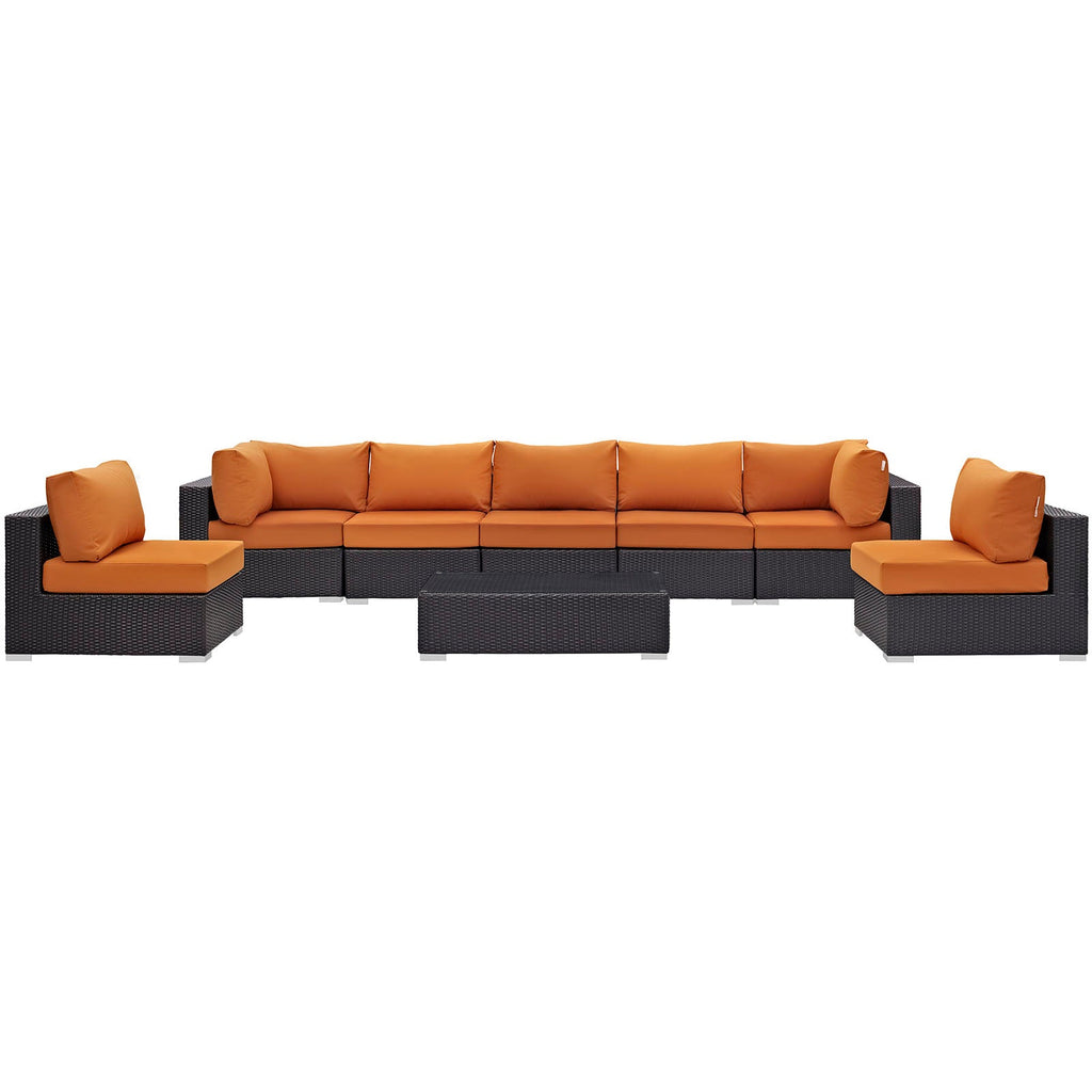 Convene 8 Piece Outdoor Patio Sectional Set in Espresso Orange-4