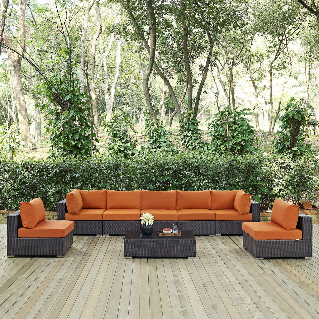 Convene 8 Piece Outdoor Patio Sectional Set in Espresso Orange-4