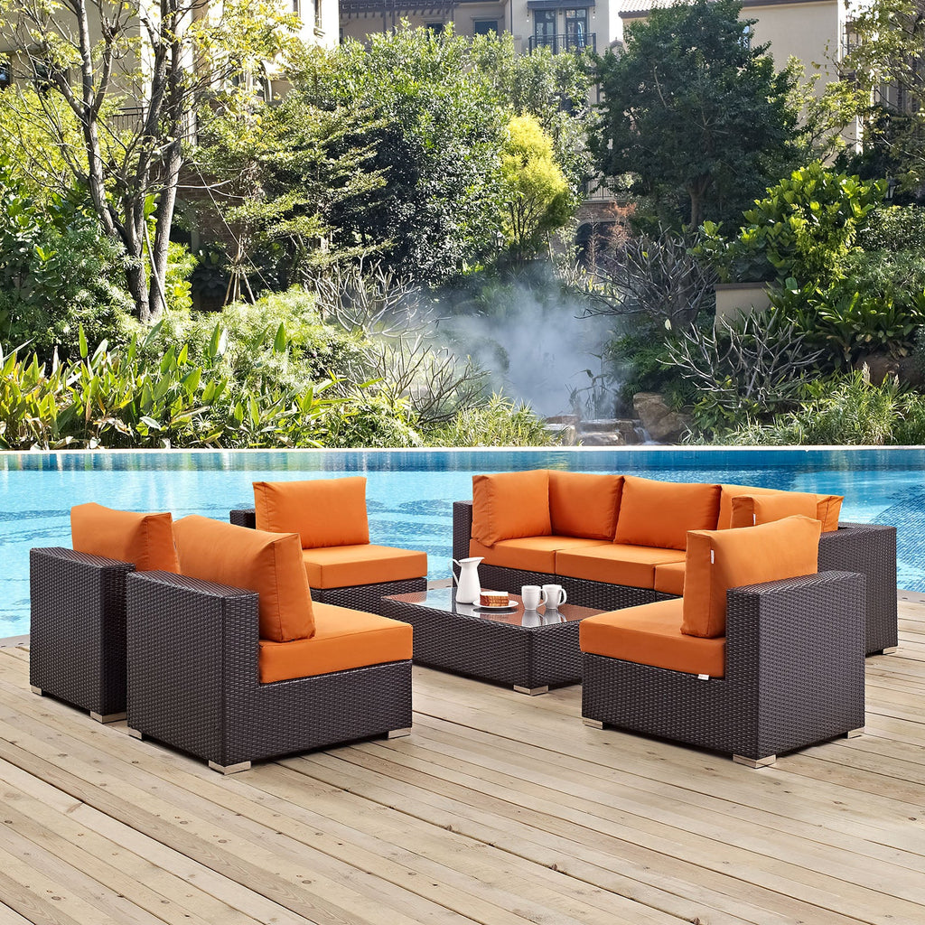 Convene 8 Piece Outdoor Patio Sectional Set in Espresso Orange-4