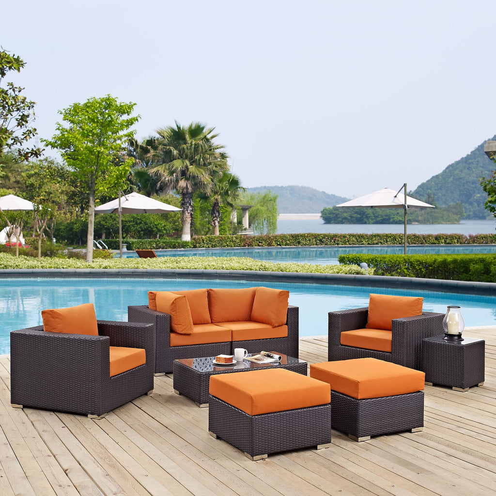 Convene 8 Piece Outdoor Patio Sectional Set in Espresso Orange-3