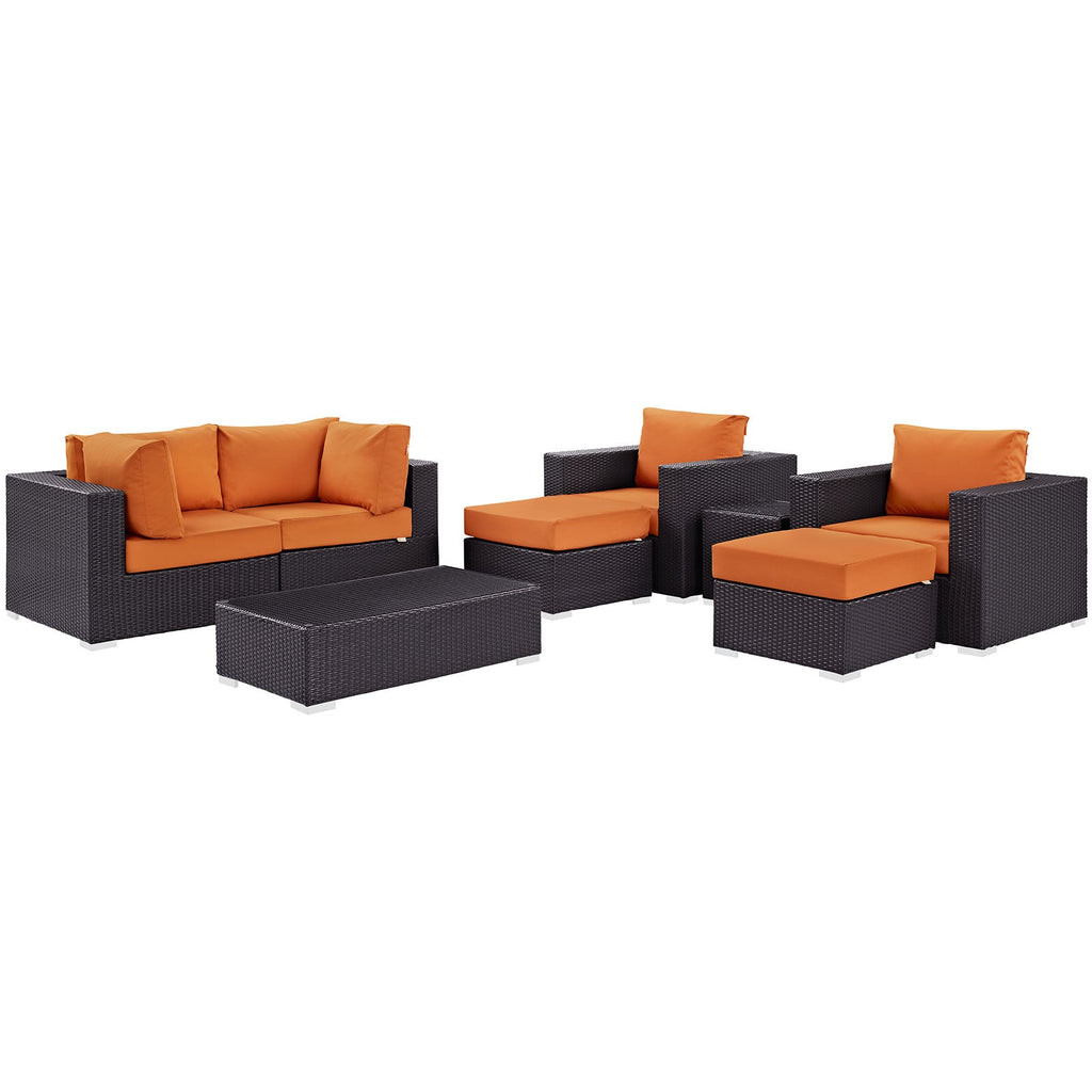 Convene 8 Piece Outdoor Patio Sectional Set in Espresso Orange-3