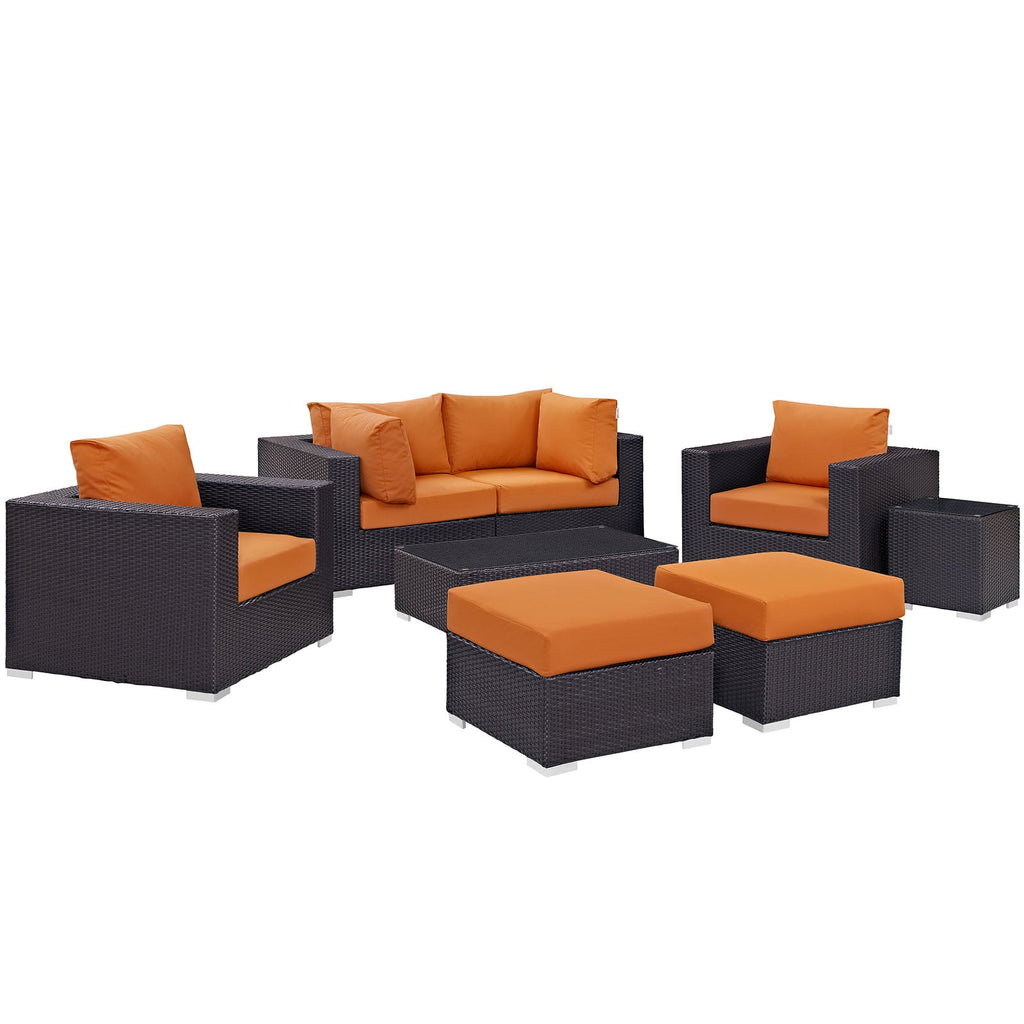 Convene 8 Piece Outdoor Patio Sectional Set in Espresso Orange-3