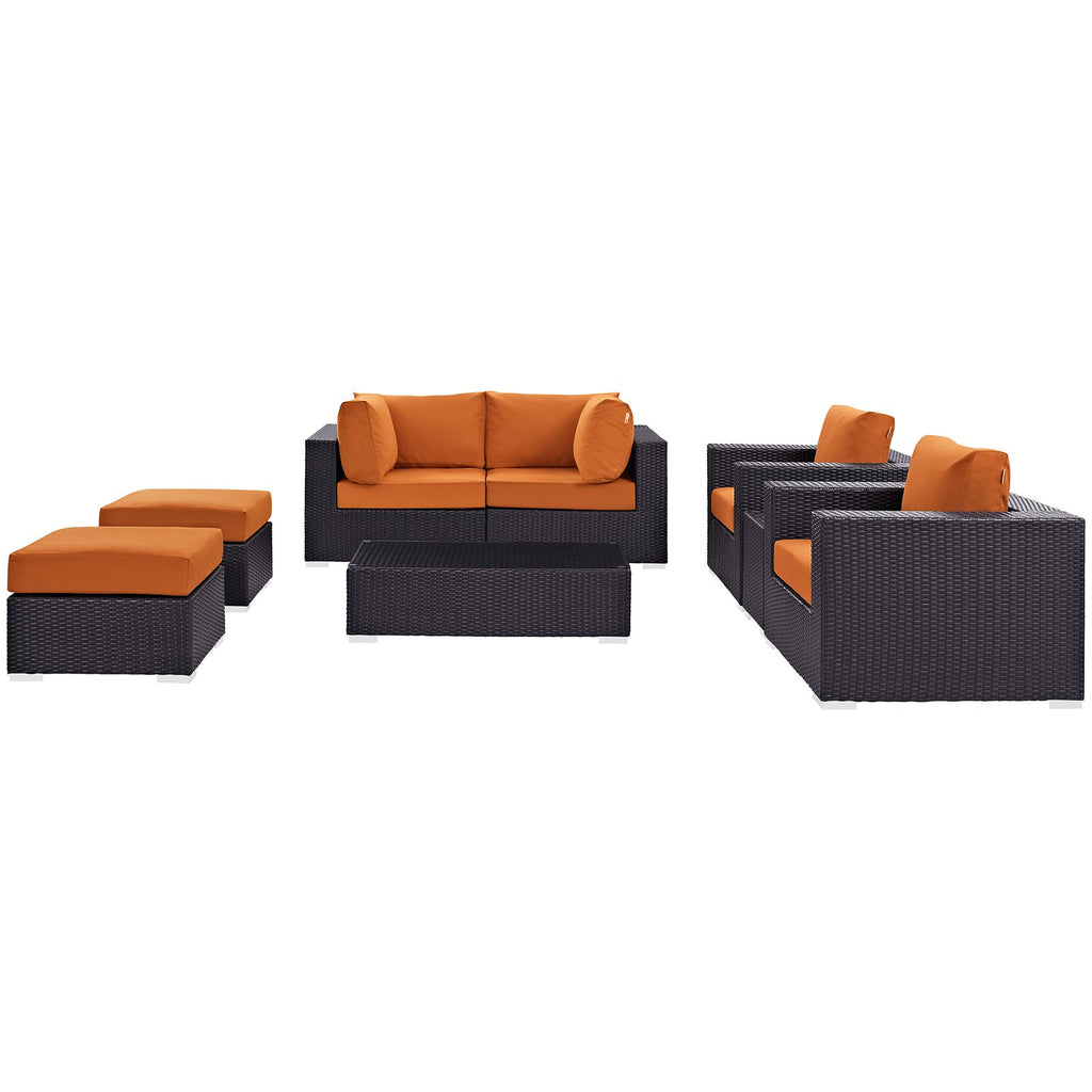 Convene 8 Piece Outdoor Patio Sectional Set in Espresso Orange-3