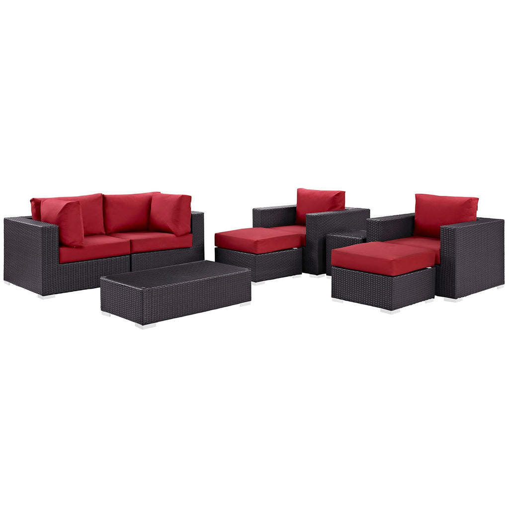 Convene 8 Piece Outdoor Patio Sectional Set in Espresso Red-3