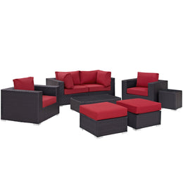 Convene 8 Piece Outdoor Patio Sectional Set in Espresso Red-3