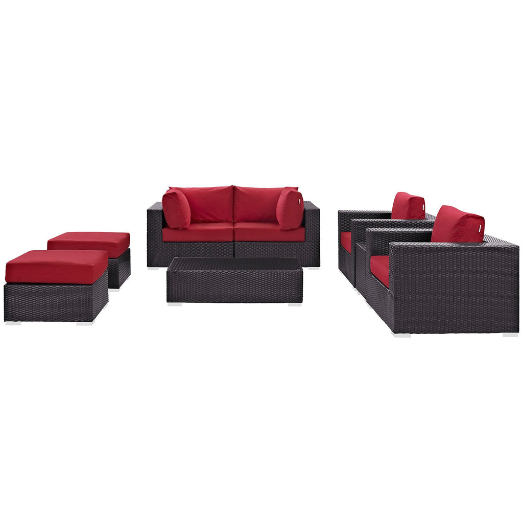 Convene 8 Piece Outdoor Patio Sectional Set in Espresso Red-3