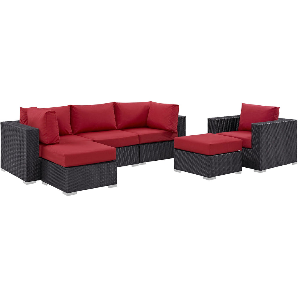 Convene 6 Piece Outdoor Patio Sectional Set in Espresso Red-2