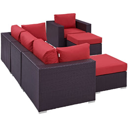 Convene 6 Piece Outdoor Patio Sectional Set in Espresso Red-2